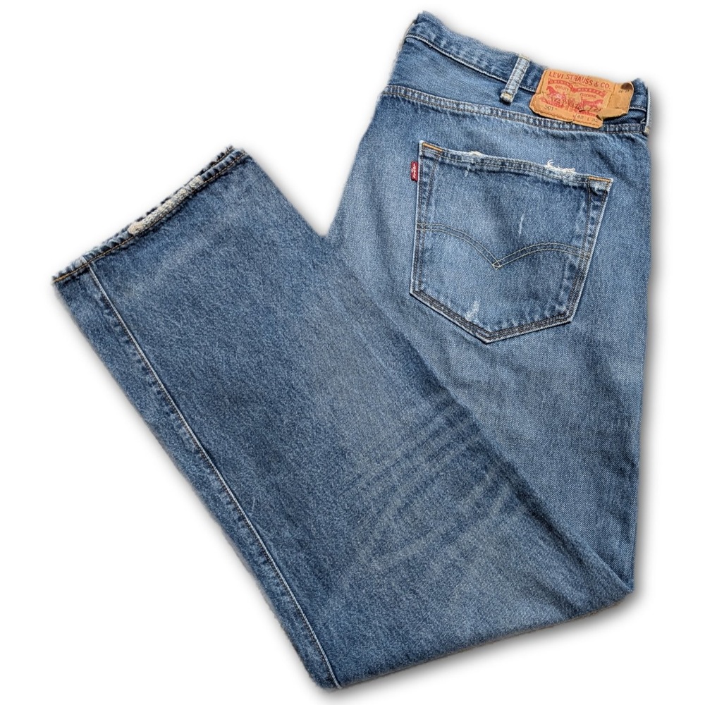 Levi's Mens Jeans 501 Blue 42x32 Original Fit Button Fly Distressed Denim Medium
